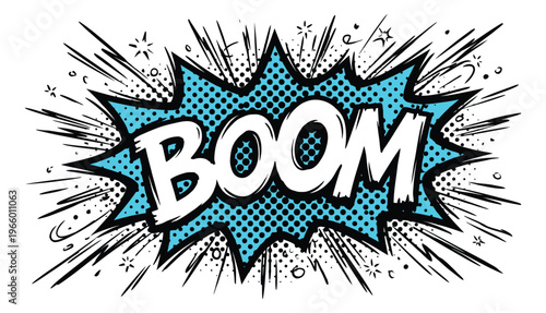 Comic cartoon illustration of boom explosion speech bubble depicting bold pop art sound effect for graphic and print design