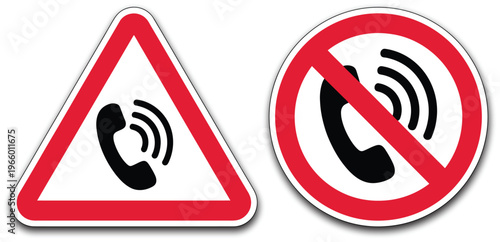 Phone call prohibition icons illustration, no phone talking symbols for safety, restricted areas, quiet zones, and communication control signage.