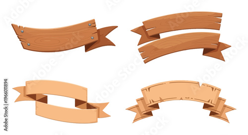 Four wooden banner illustrations with varying shapes and designs ideal for decorative purposes a striking silhouette high quality professional detailed