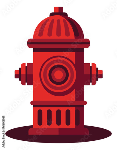 Flat illustration of a red fire hydrant depicting a classic street safety fixture for emergency and firefighting design