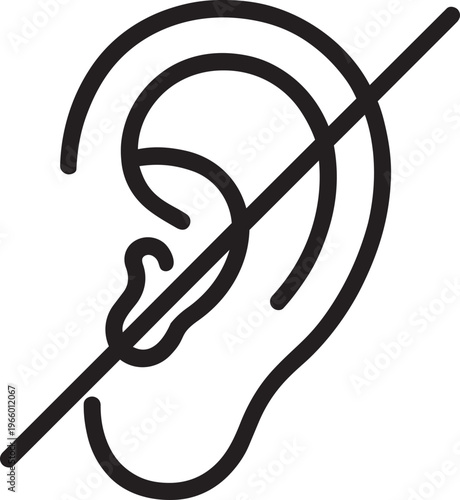Crossed human ear outline icon representing deafness hearing loss disability mute and hard of hearing vector