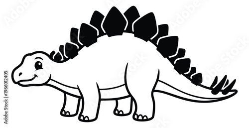 Cartoon illustration of a stegosaurus dinosaur depicting a cute smiling prehistoric reptile for children and educational design