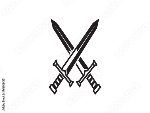 Two crossed swords with detailed hilts and blades