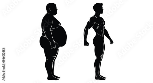 A contrasting depiction of body types showcasing weight loss transformation through a striking silhouette high quality professional detailed modern elegant stylish