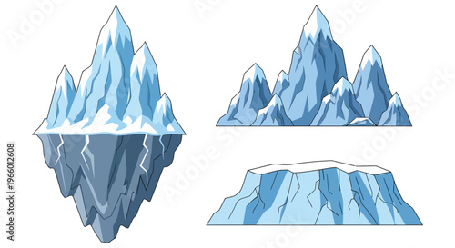 Illustrative depiction of floating islands with jagged peaks and icy textures presented as a striking silhouette high quality professional detailed modern