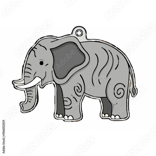 A gray elephant icon with a hole for hanging on transparent background