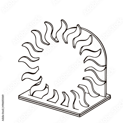 A minimalist line art illustration of a heating radiator on transparent background
