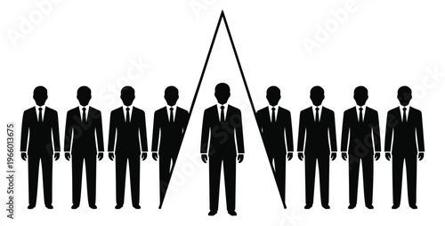 Silhouette illustration of business team lineup depicting group of professionals with triangle leadership concept for corporate design
