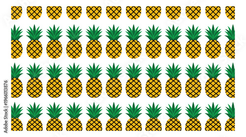 Flat icon set of 48 pineapples featuring tropical fruit pattern in repeating grid layout for summer design