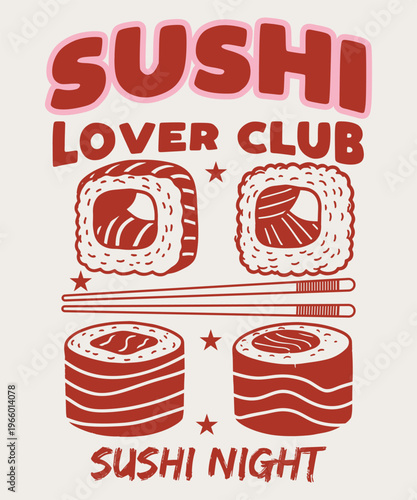 Sushi Typography Vector Design, Bold Japanese Food Text Illustration for T Shirt, Logo and Branding poster banner sticker 