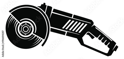 Silhouette illustration of an angle grinder depicting a power cutting tool for construction and industrial design
