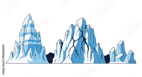 A striking depiction of jagged icy mountains against a stark white background creating a dramatic silhouette high quality professional detailed modern