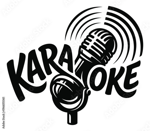 Bold cartoon illustration of karaoke microphones depicting retro vintage singing concept for music and entertainment design