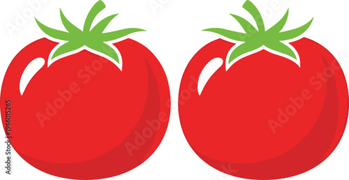 Vector tomato illustration with glossy highlights, stylized red tomatoes side by side, healthy food artwork, organic vegetable design, fresh produce clipart collection