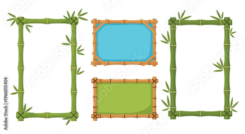 Three decorative bamboo frames with varying colors and designs are arranged on a white background silhouette high quality professional detailed modern