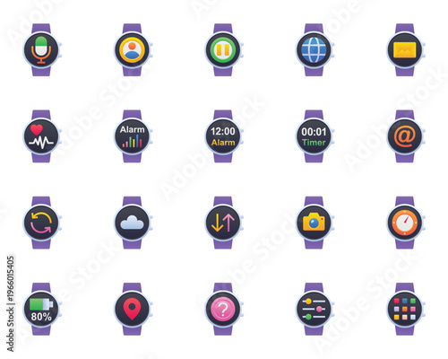 Gradient color icons set for Smart watch