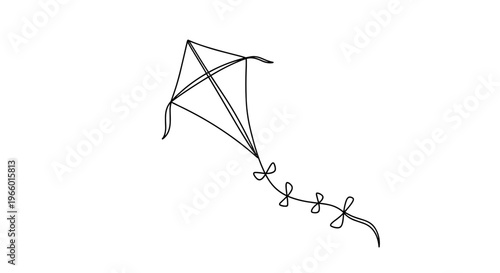 Continuous line art of soaring kite with breezy mood symbolizing freedom and summer leisure against transparent backdrop