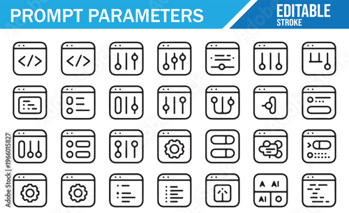 AI Interface Icons with Prompt Settings and Machine Learning Configuration