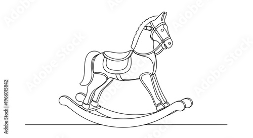 Continuous line art of vintage rocking horse against transparent backdrop