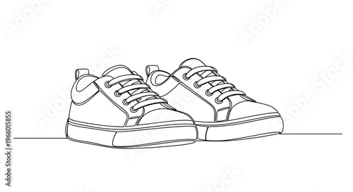 Continuous line art of pair of youth sneakers with active mood representing urban lifestyle against transparent backdrop  