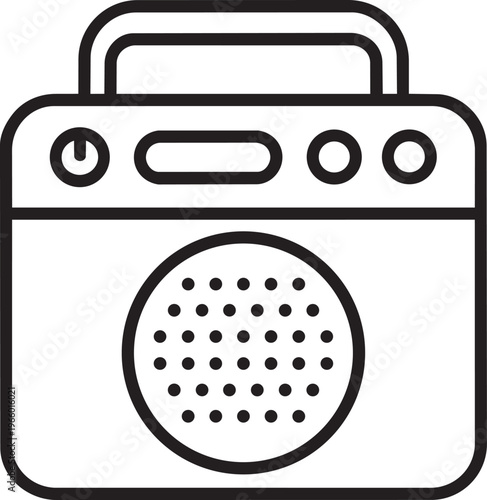 Portable radio boombox stereo linear icon representing retro audio device music player and broadcast equipment vector