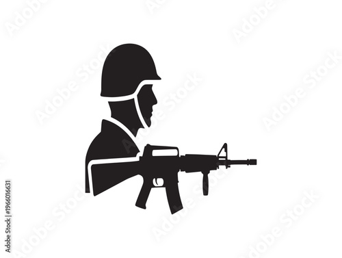 Soldier profile with assault rifle silhouette
