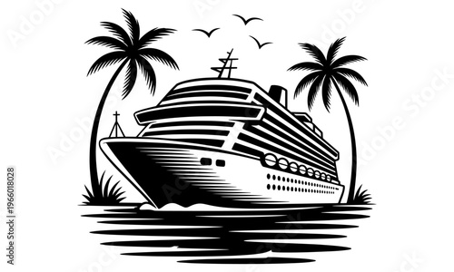 Vector Illustration of a Cruise Ship with Palm Trees
