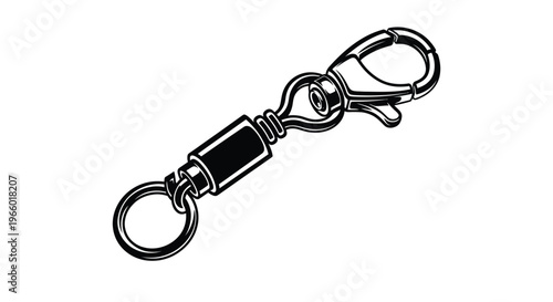 Detailed illustration of a carabiner clip in black and white silhouette