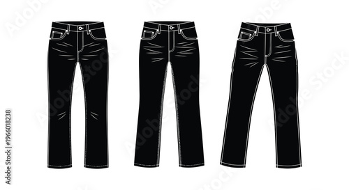 A minimalist depiction of three pairs of denim jeans presented in a stark black silhouette high quality professional detailed modern elegant