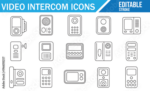 Video Door Entry System Icons Featuring Smart Intercom and Surveillance Devices