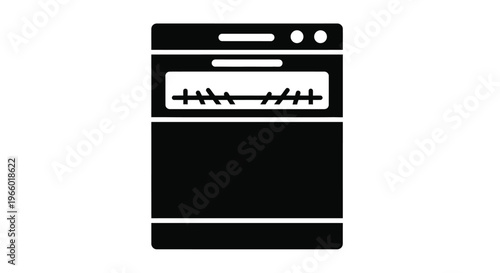 Black and white illustration of a vintage kitchen range flat design silhouette