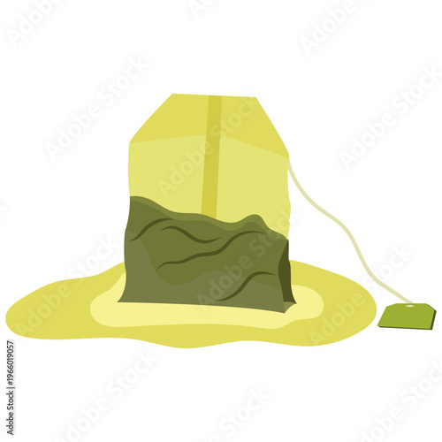 used green tea bag, soaked tea bag.