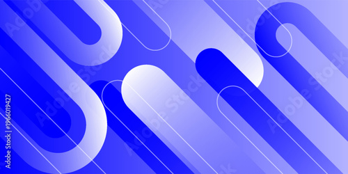 Abstract Blue Geometric Background with Dynamic Rounded Diagonal Shapes and Gradients. vector illustration