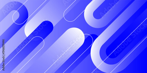 Abstract Blue Geometric Background with Dynamic Rounded Diagonal Shapes and Gradients. vector illustration