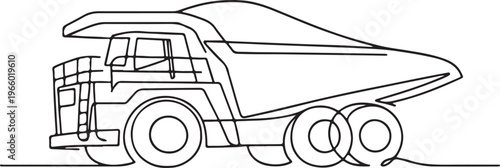 Mining operations truck line art heavy duty vehicle illustration for industrial and construction business design
