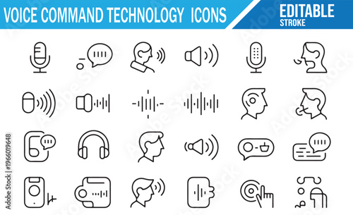 Speech Recognition and Voice Control Icons Set with Audio and Microphone Elements