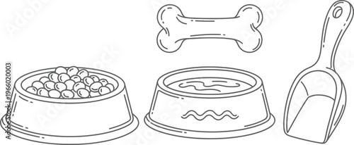 Essential pet feeding tools and treats for dogs Vector
