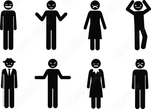 angry sad emotion silhouette people devil and stress sign design vector 
