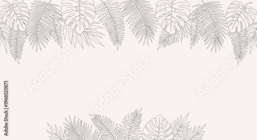 Tropical Leaves Border Design, Botanical Illustration, Nature Background