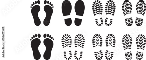 Footprints and Shoe Prints Silhouette Set Human Foot Steps and Sole Marks Collection