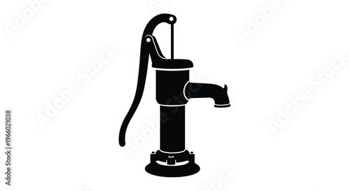 Vintage water pump depicted in a striking black silhouette
