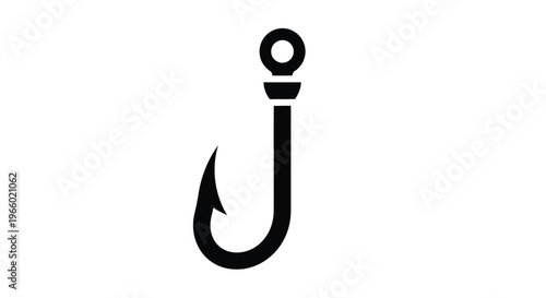 Simple black graphic of a fishing hook minimalist silhouette