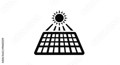 Solar panel array with radiant sun a striking black silhouette