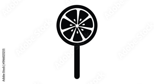 A black silhouette of a citrus fruit lollipop on a stick silhouette