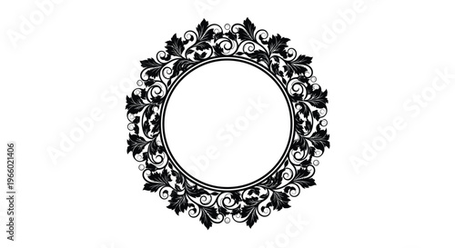 Intricate floral frame design with a central empty space silhouette