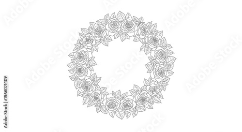 Floral wreath composed of roses and leaves a delicate silhouette