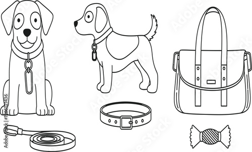 Charming sketch of dogs with accessories and a stylish tote bag Vector