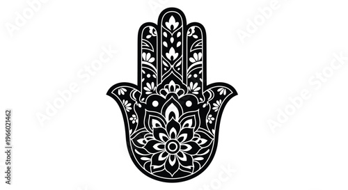 Intricate hamsa hand design with floral patterns a striking silhouette