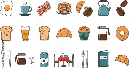 Assorted breakfast and dining icons collection Vector