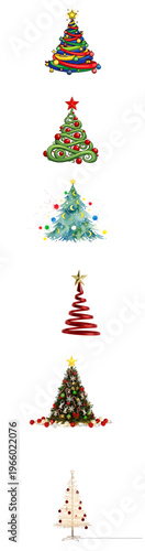 A group of small christmas trees with different decorations